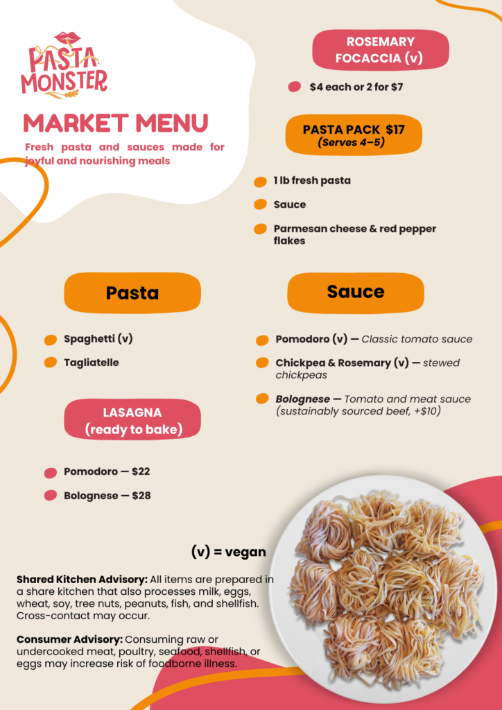 Pasta Monster market menu with pasta photo